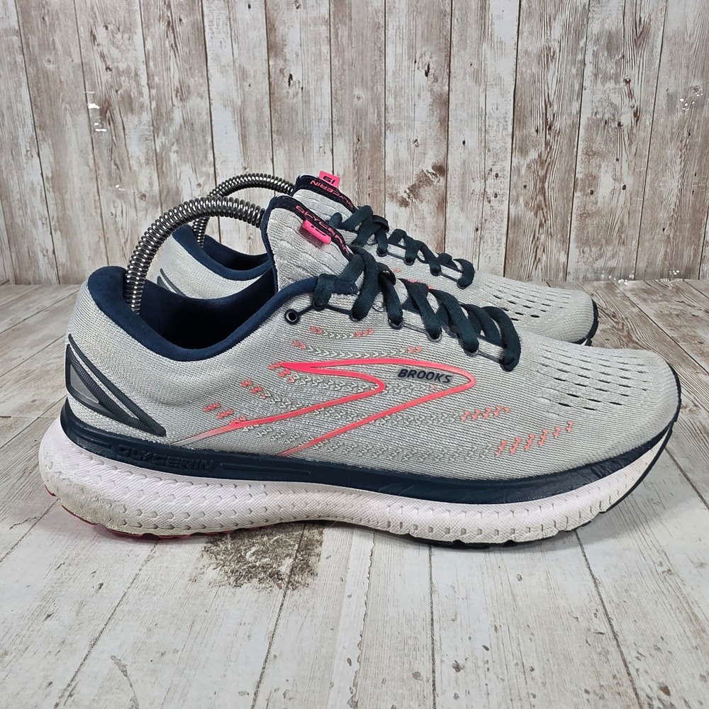 Brooks Glycerin 19 Womens Running Shoes Grey Navy Coral 1203431B110 Size 9.5